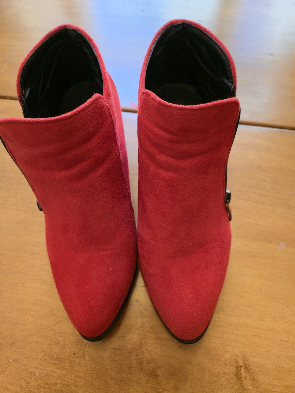 Women's Red Suede Pointed Ankle Booties